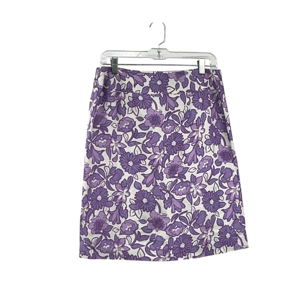 Ann Taylor LOFT Skirt Womens 8 NEW Purple Floral Linen Blend Lined - Picture 2 of 15